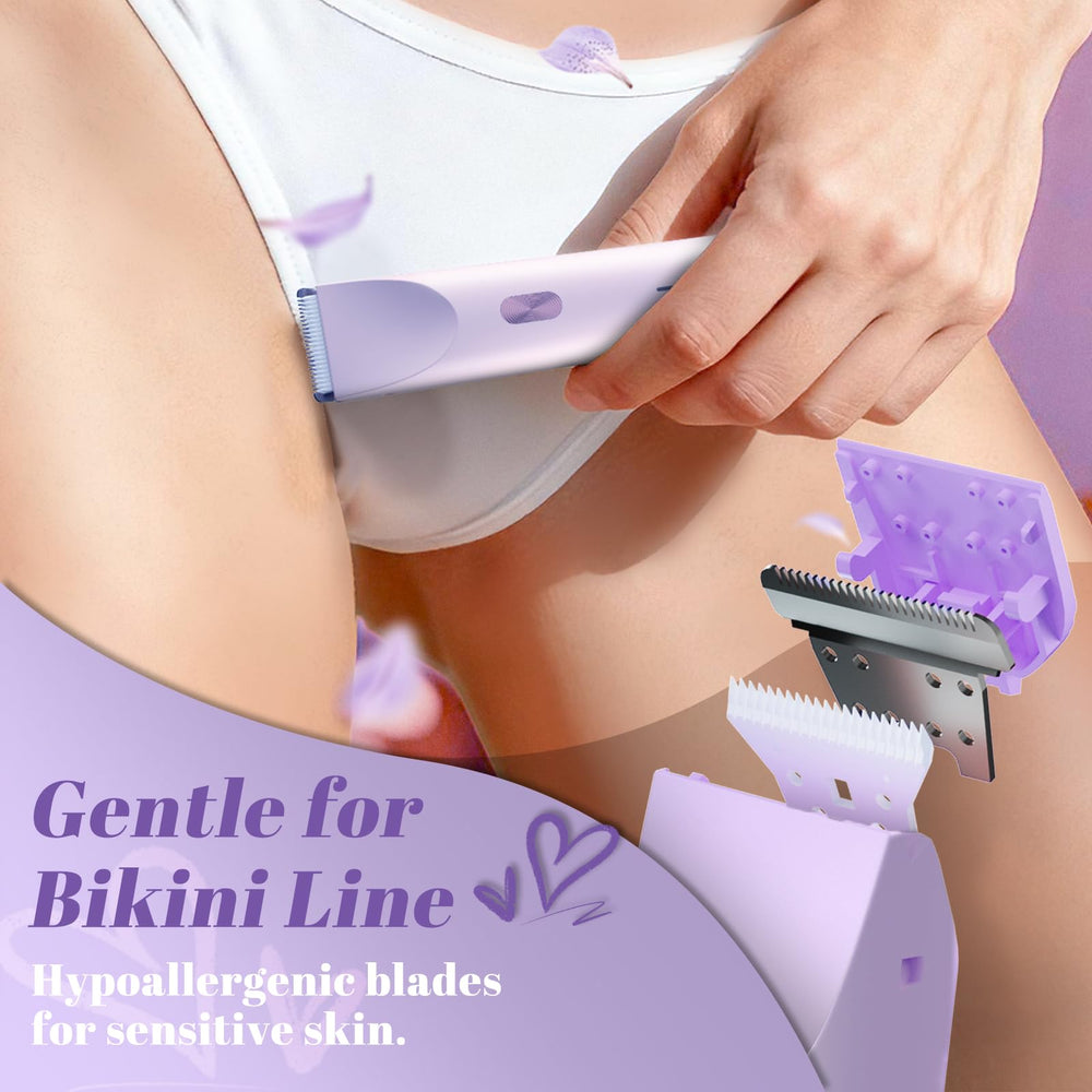 Fanovae Bikini Trimmer Lavender hand-use closeup for precise trim