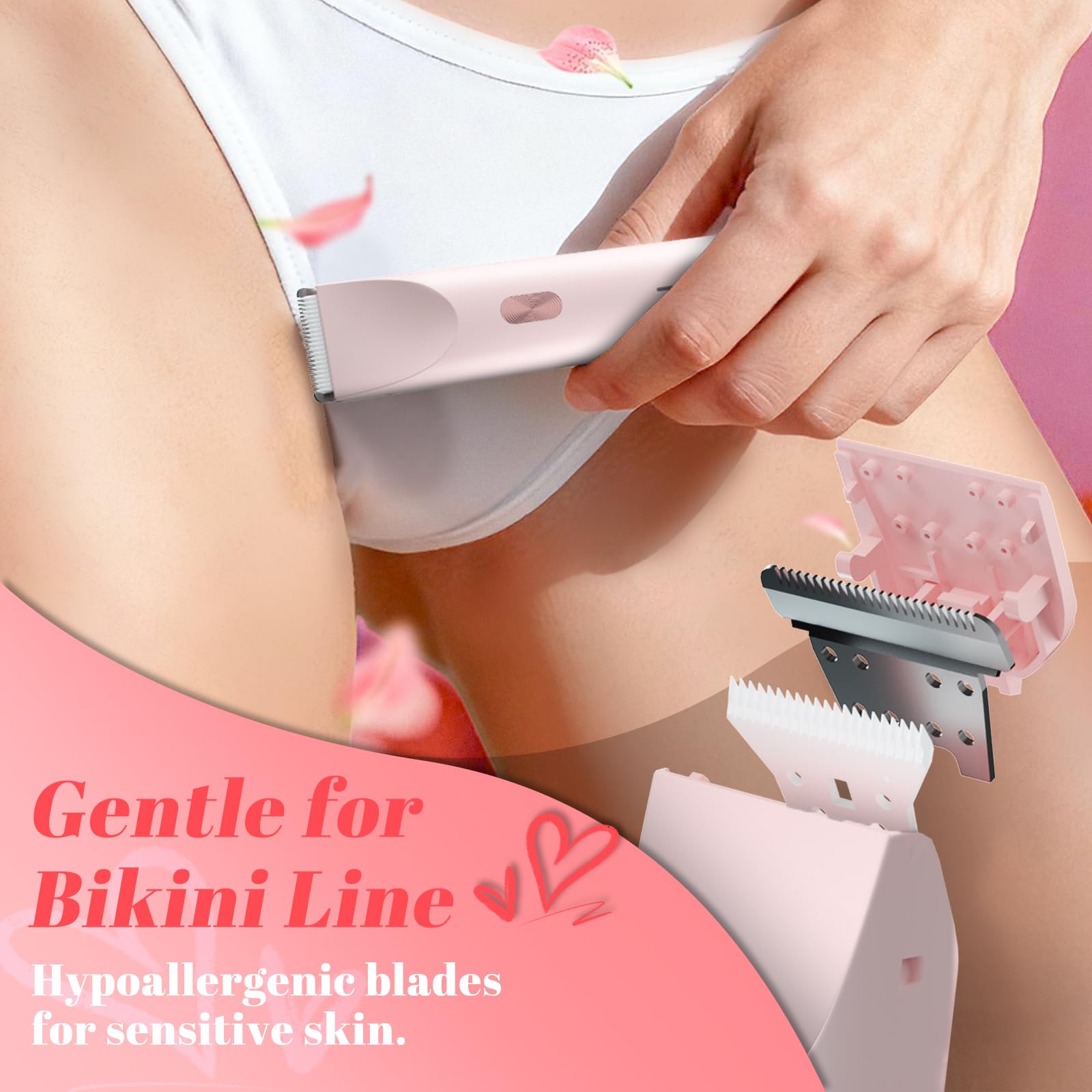 Fanovae bikini trimmer Petal Pink blade close-up for sensitive areas