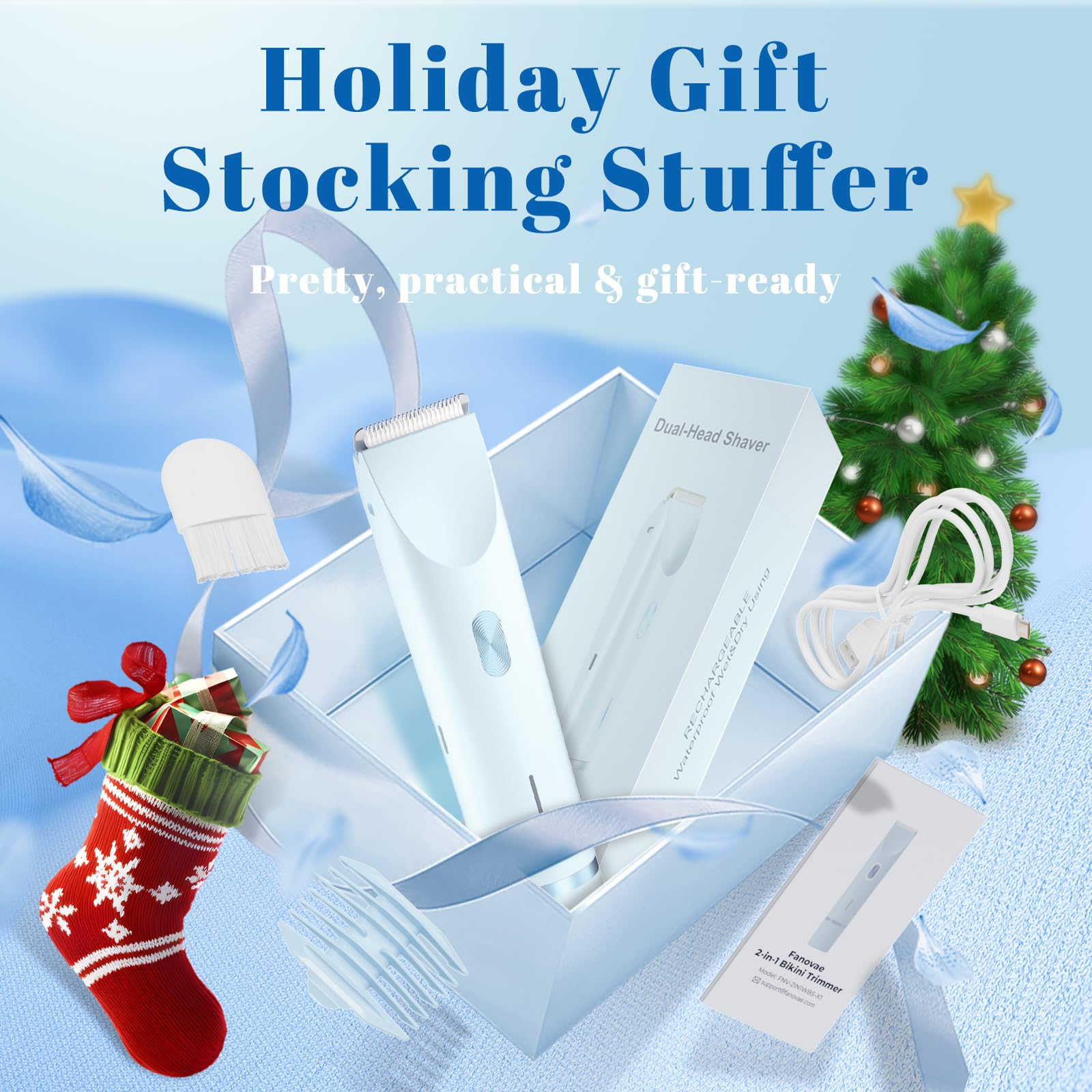 Fanovae Bikini Trimmer sky-blue-color conveys stylish, portable grooming suitable for quick touch-ups.
