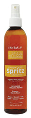 Fantasia Liquid Mousse Spritz Mega Hold bottle showing glossy shine and long-lasting hold.