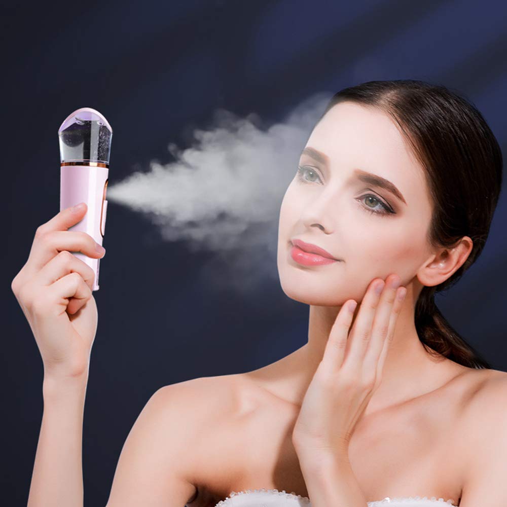 FANTEXY portable mini cool face mist sprayer shown in use on quick refresh.