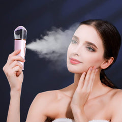 FANTEXY portable mini cool face mist sprayer shown in use on quick refresh.