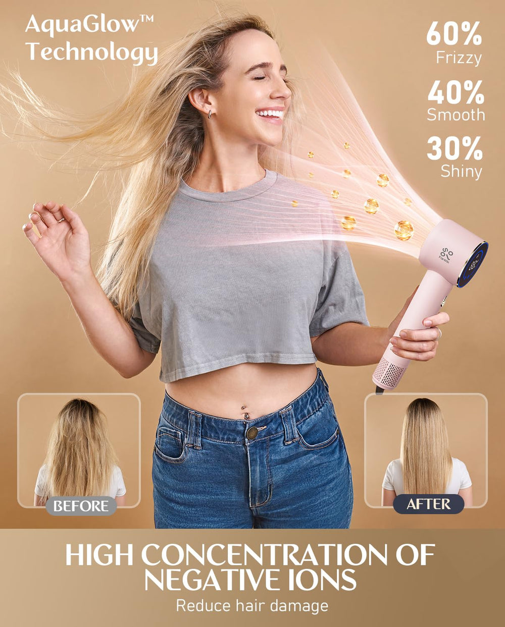 Fanttik Solo SonicDry H10 Apex smart display shows temperature and airflow in real time.