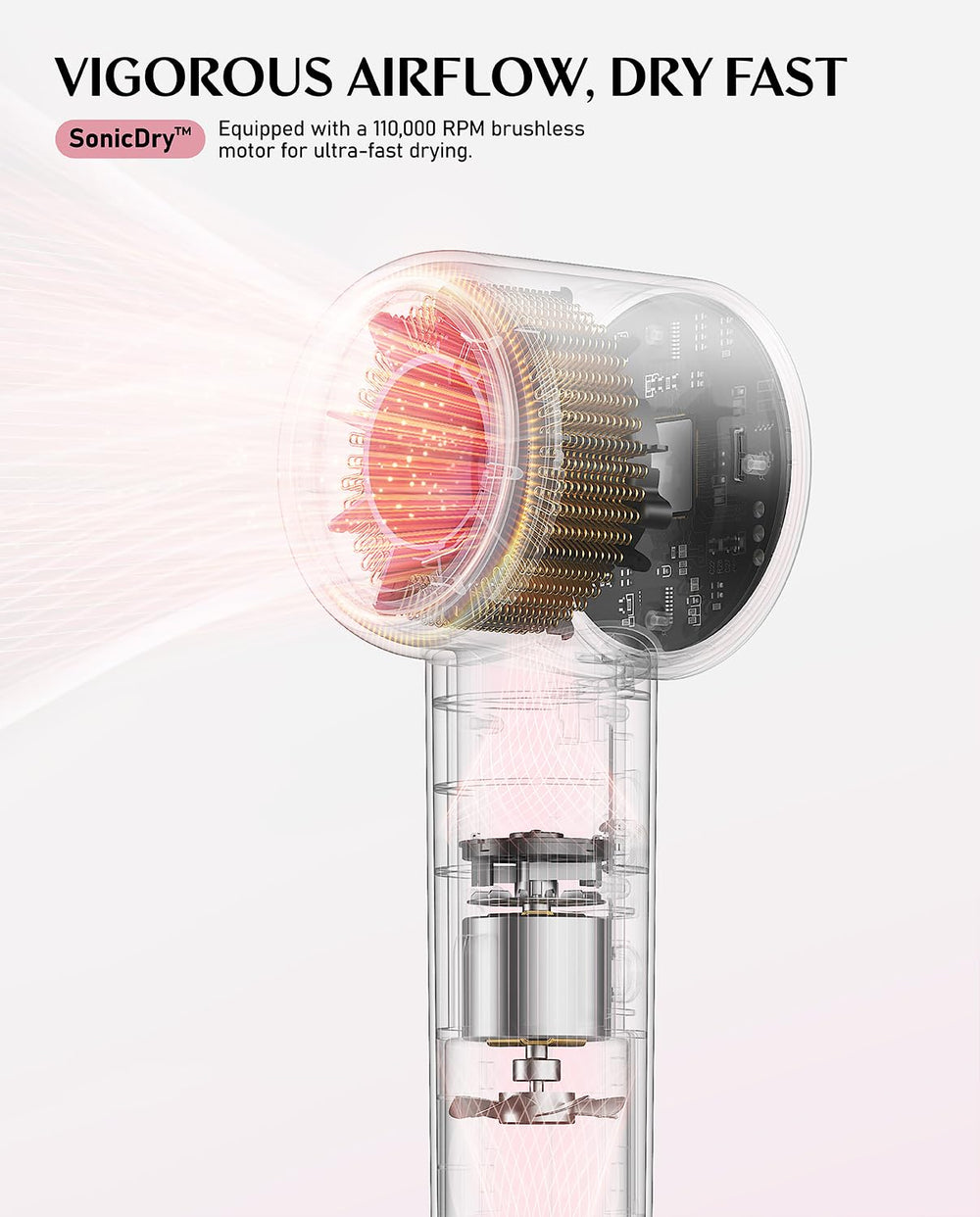 Fanttik Solo SonicDry H10 PRO 110k RPM motor highlights fast-drying power.