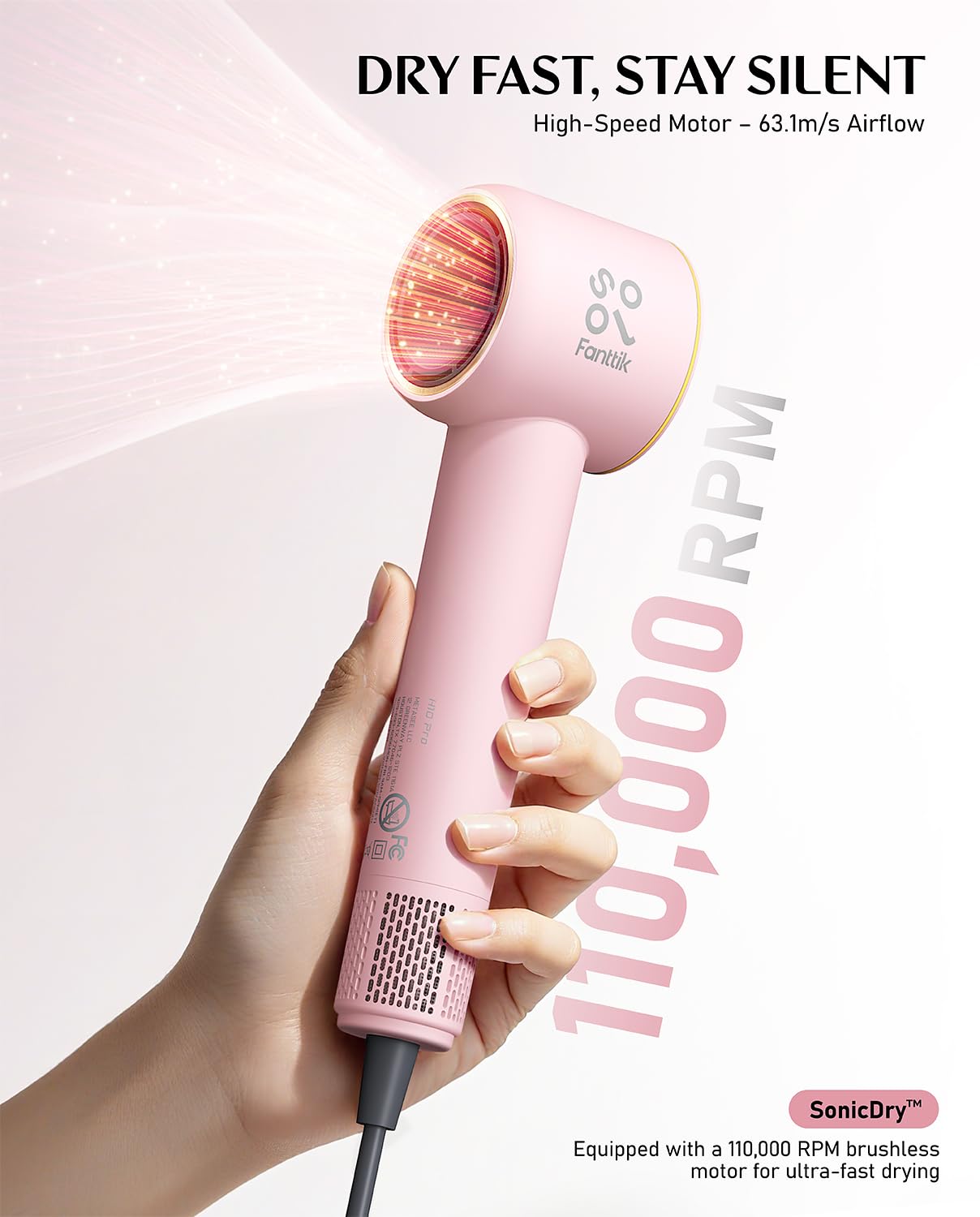 Fanttik Solo SonicDry H10 PRO ionic technology for frizz control.