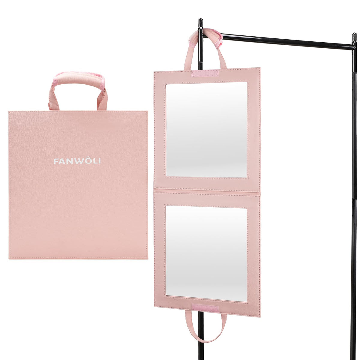Fanwoli hanging mirror full-body view for on-the-go makeup and stage prep.