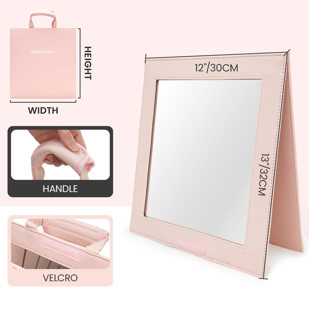 Fanwoli folded mirror demonstrates compact storage when not in use.