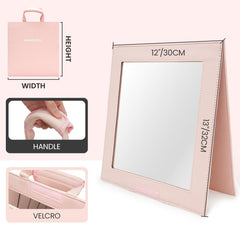 Fanwoli folded mirror demonstrates compact storage when not in use.
