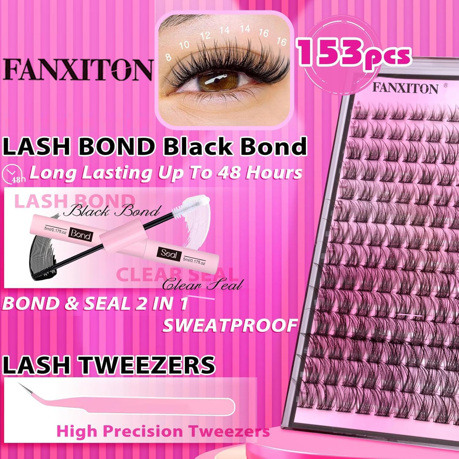 Fanxiton-154-pcs-lash-clusters with five lengths for natural wispy look.
