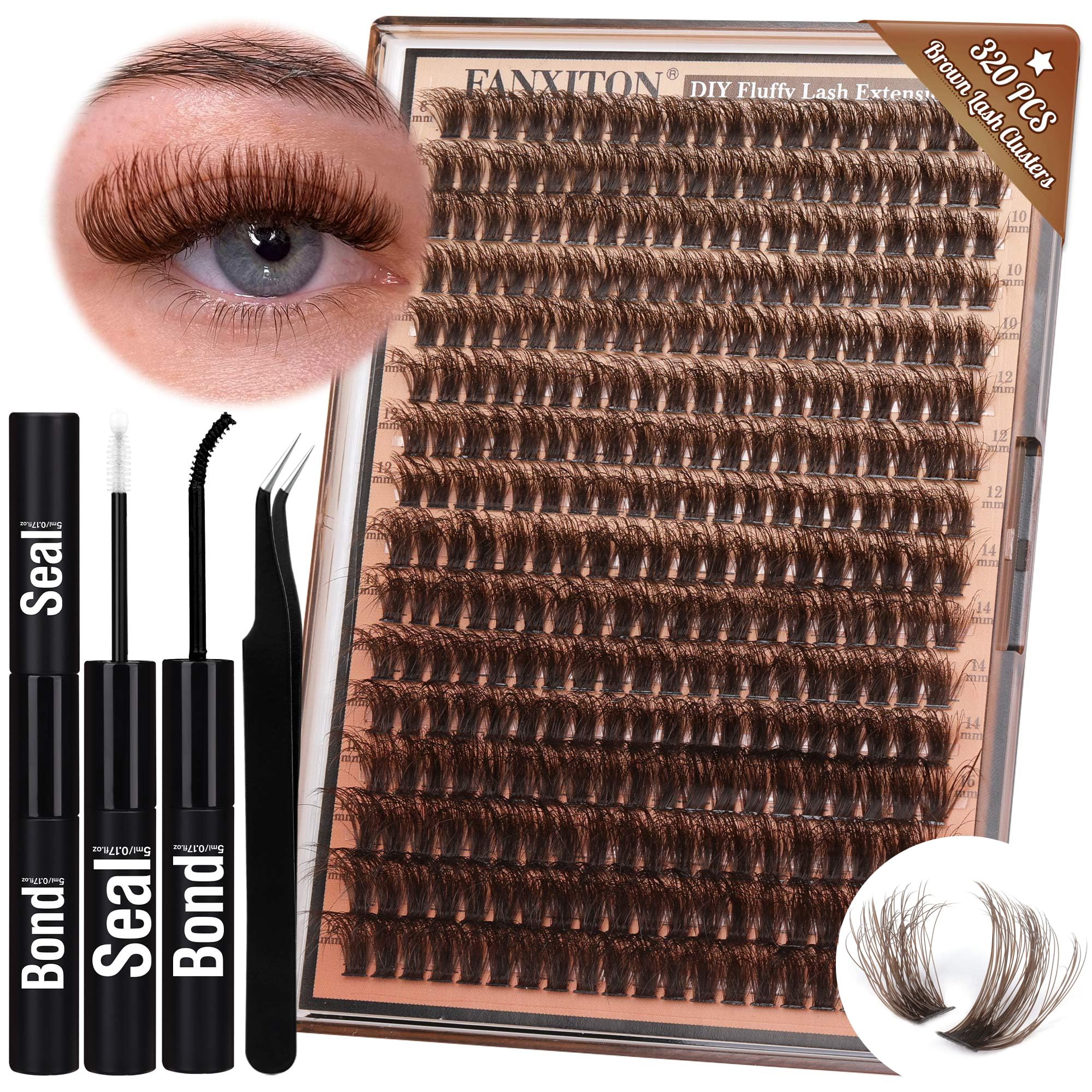 FANXITON brown lash clusters 320pcs for natural everyday wear