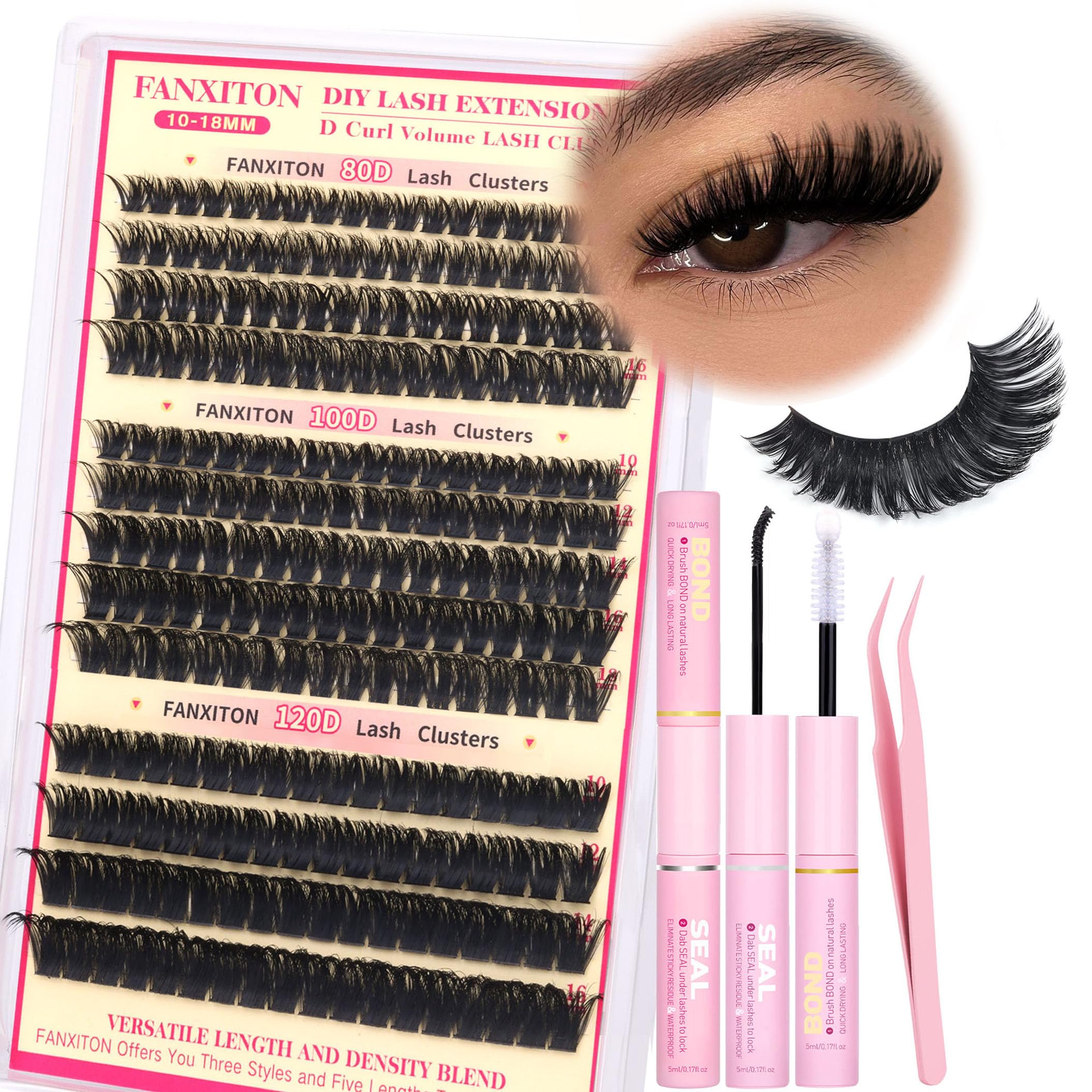 FANXITON D Lash Clusters Kit shows varied densities for customizable lash volume.