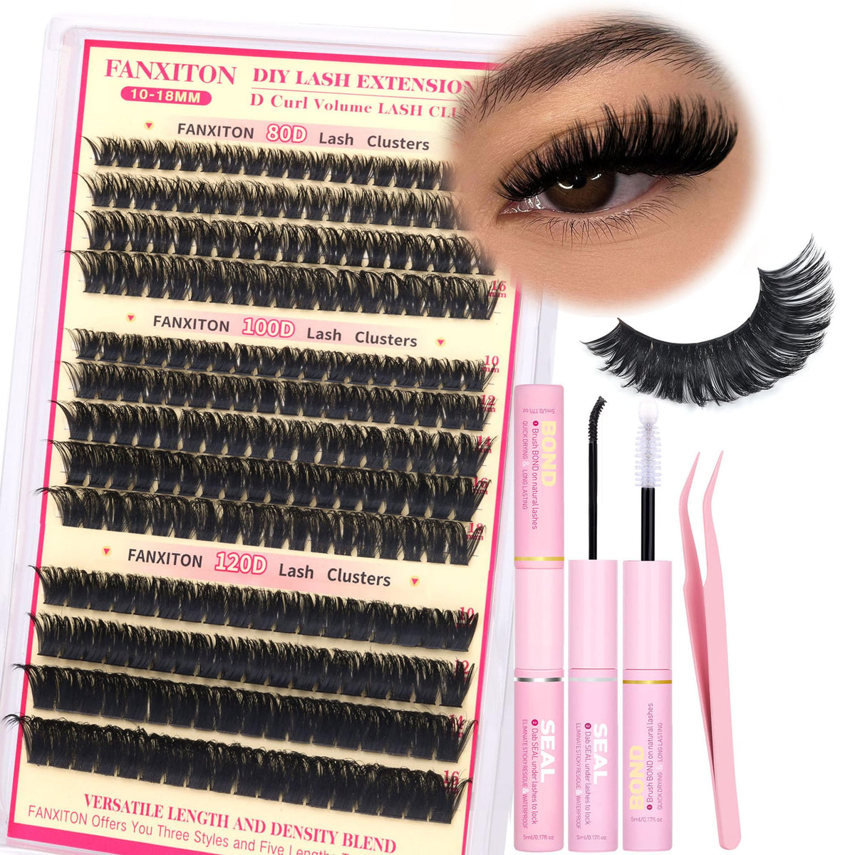 FANXITON D Lash Clusters Kit shows varied densities for customizable lash volume.