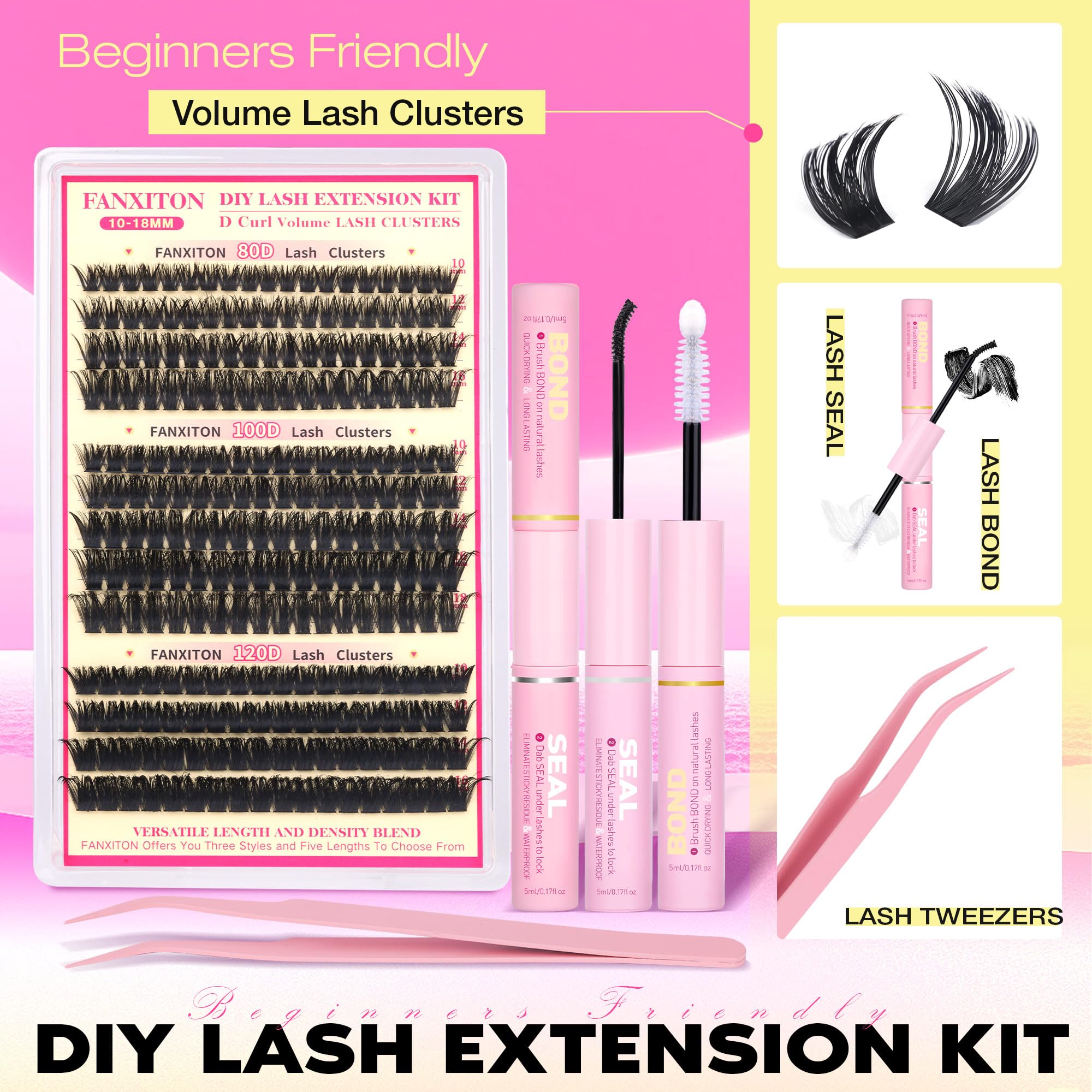 FANXITON flat fiber lash clusters deliver plush, even volume and a natural look.