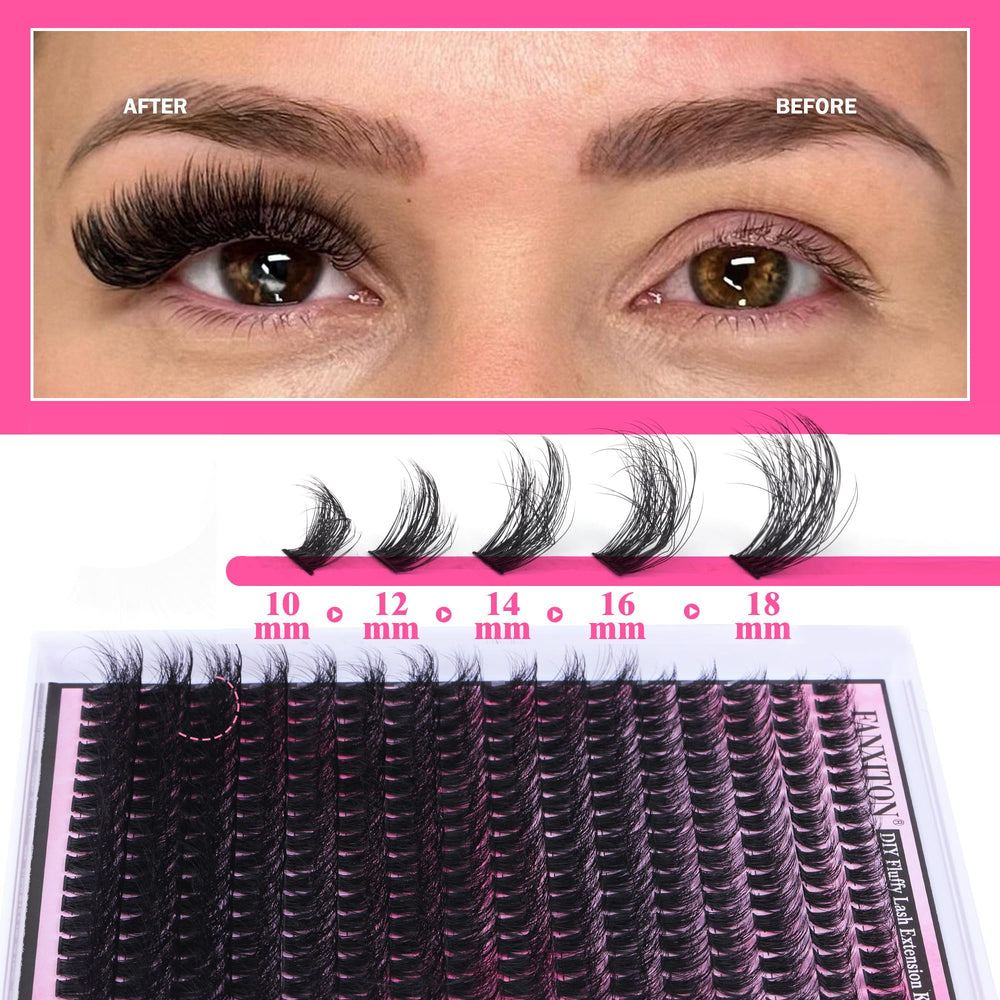 FANXITON lash clusters 10-18mm offer varied lengths for natural, customizable fullness.