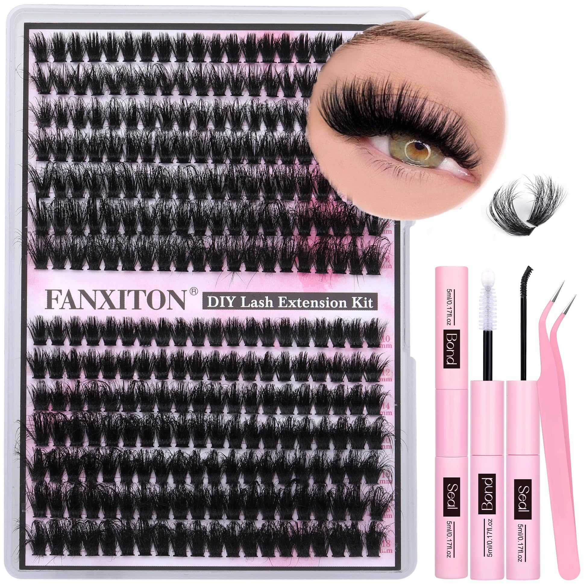 FANXITON Lash Clusters kit shows two styles for versatile eye looks.