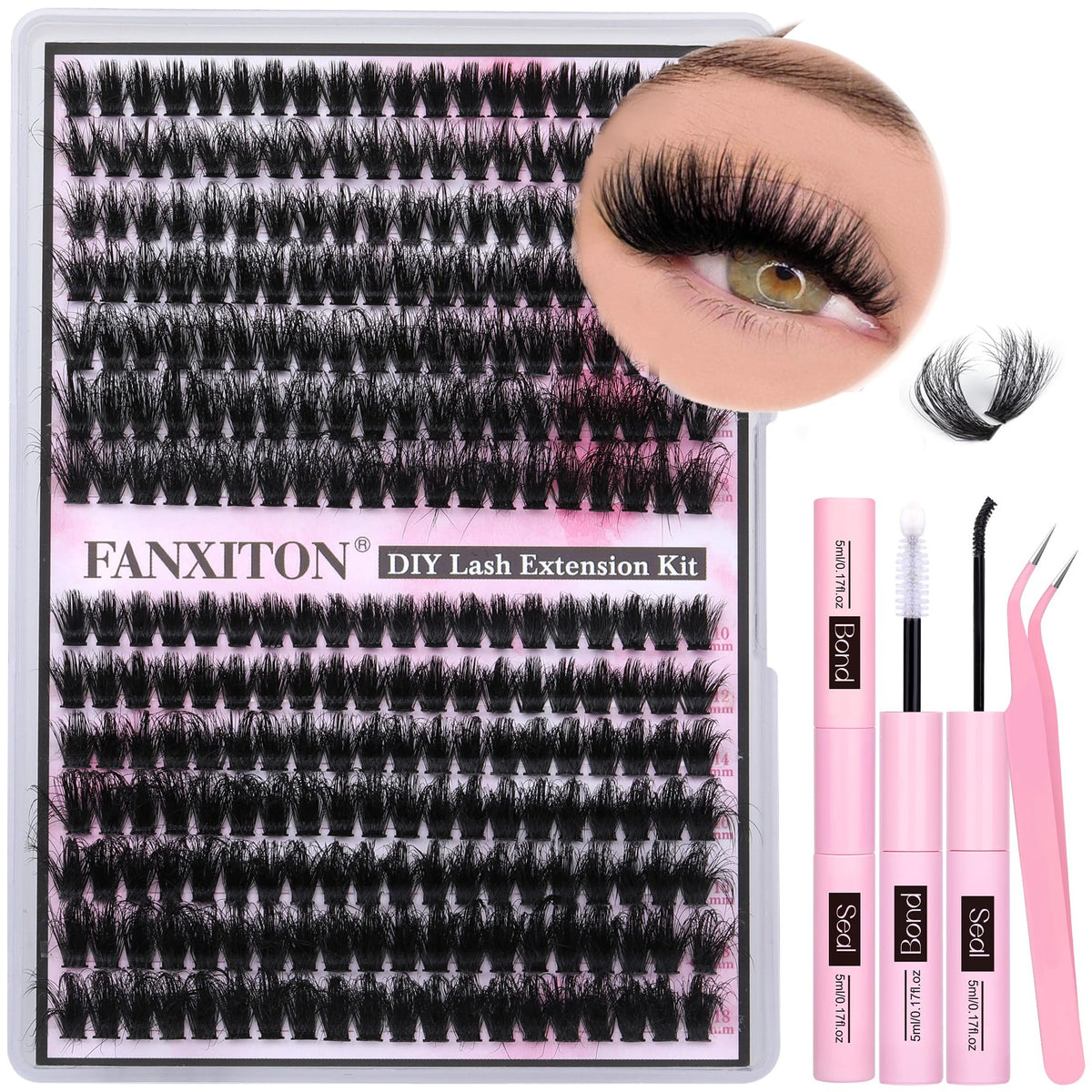 FANXITON Lash Clusters kit shows two styles for versatile eye looks.