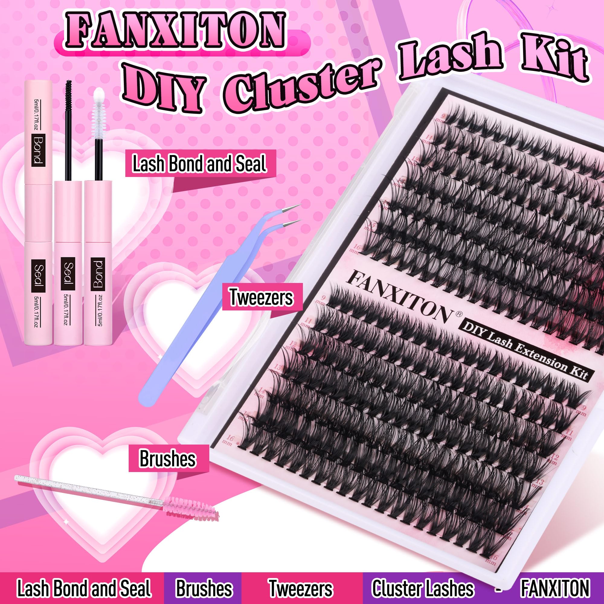 FANXITON thick-volume lash clusters 40D/50D for dramatic style