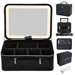 Faquenc makeup bag with LED mirror for on-the-go makeup prep.