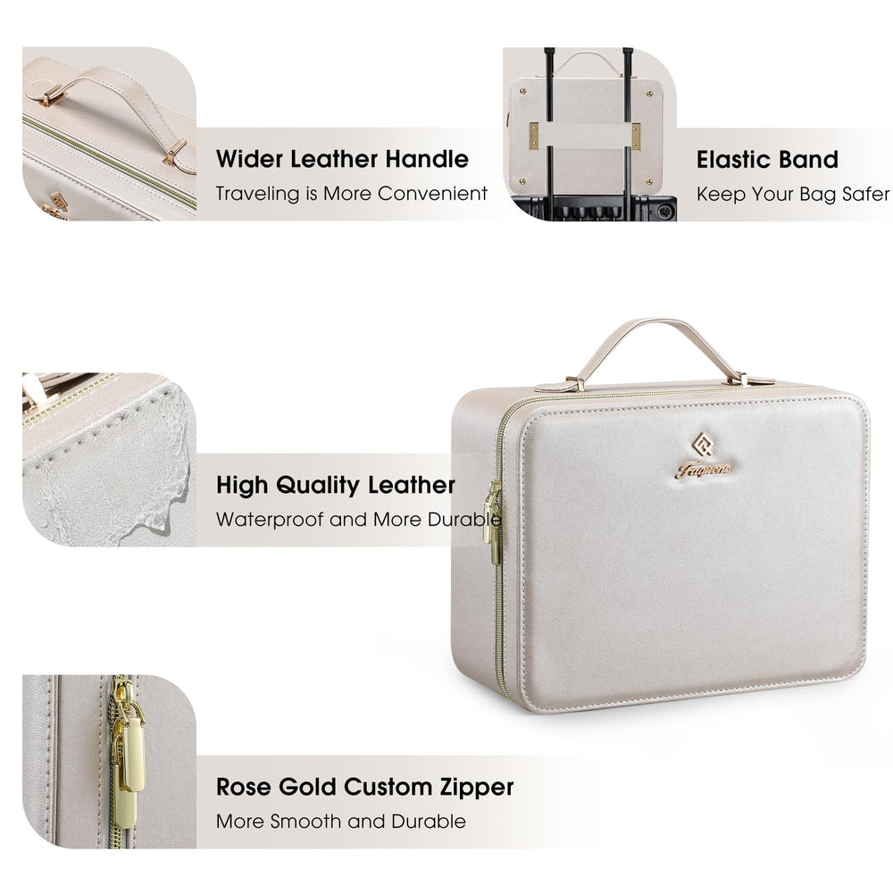 Faquenc leather makeup case with built in brush holder for easy access.