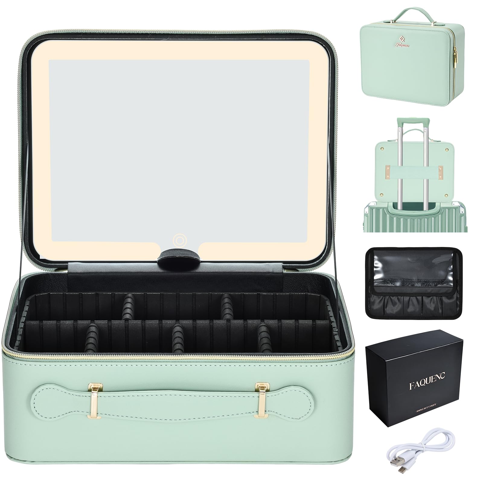 Faquenc leather makeup case closed shows durable waterproof exterior for travel.