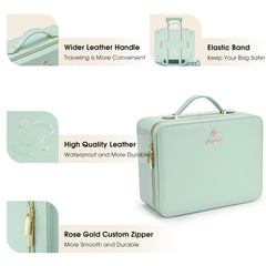 Faquenc leather makeup case detachable organizer emphasizes customizable storage.