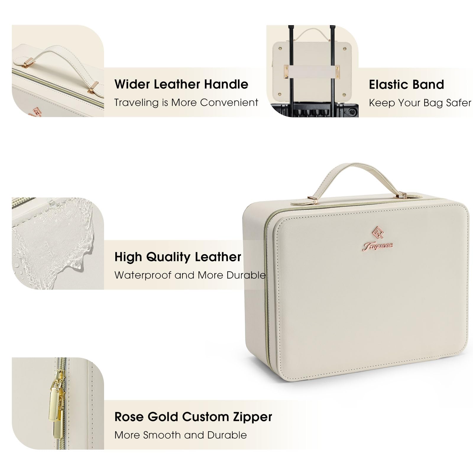 Faquenc Leather Makeup Case LED mirror angled 30–90 degrees for precise makeup application.