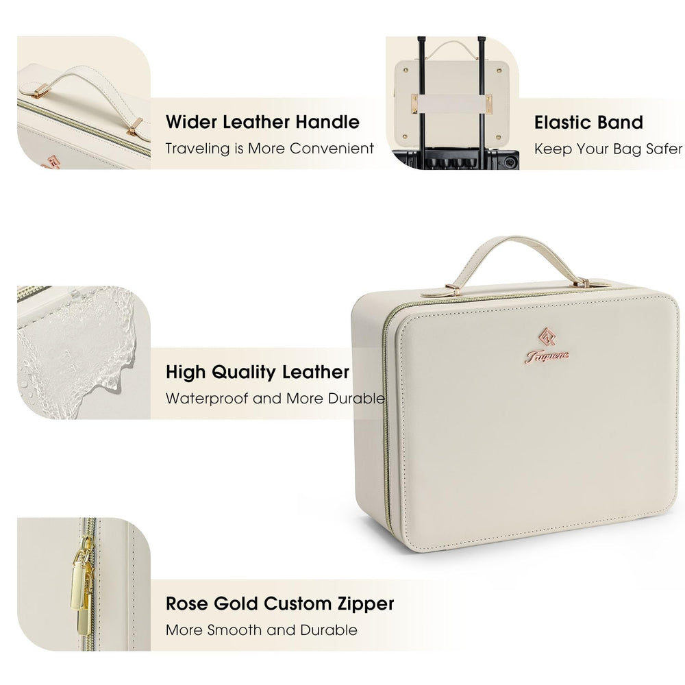 Faquenc Leather Makeup Case LED mirror angled 30–90 degrees for precise makeup application.
