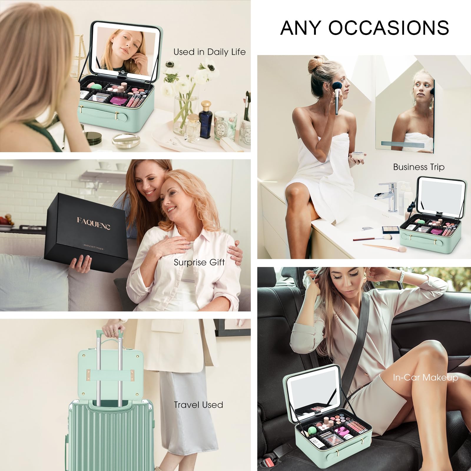 Faquenc leather makeup case Type-C charging cable enables easy recharging anywhere.