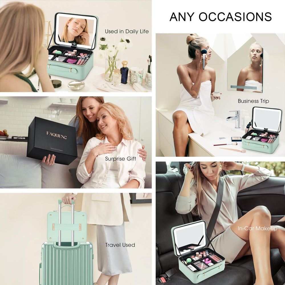 Faquenc leather makeup case Type-C charging cable enables easy recharging anywhere.