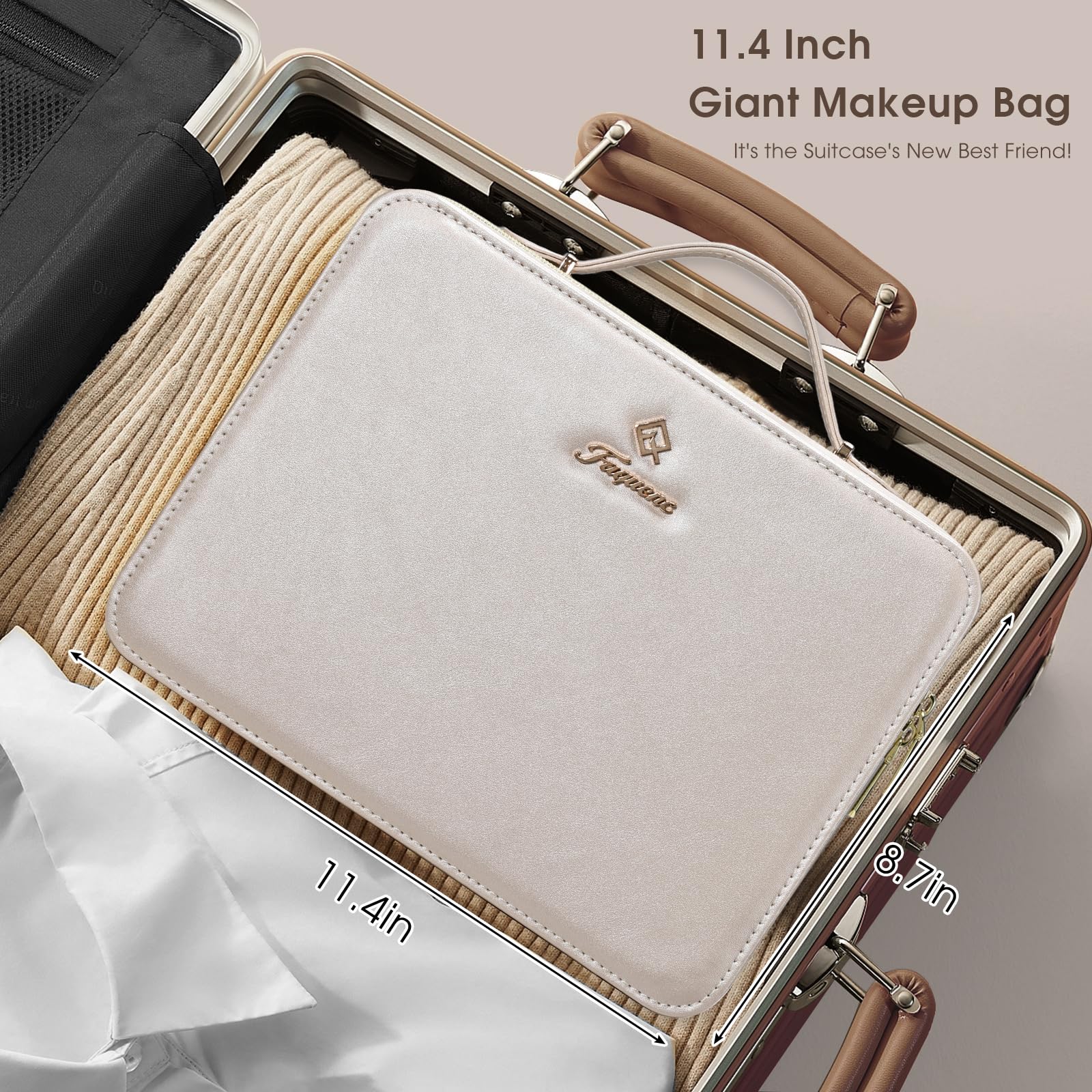 Faquenc makeup case made of waterproof synthetic leather for daily travel.