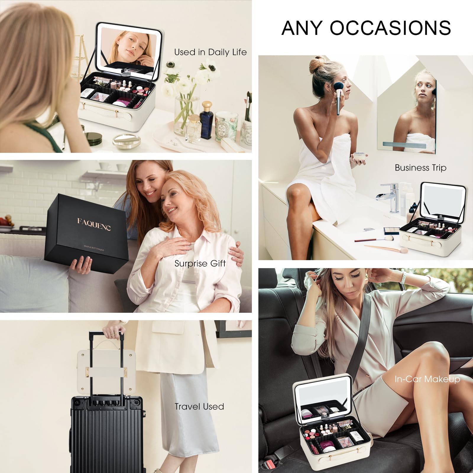 Faquenc Leather Makeup Case exterior is waterproof synthetic leather for durable use.