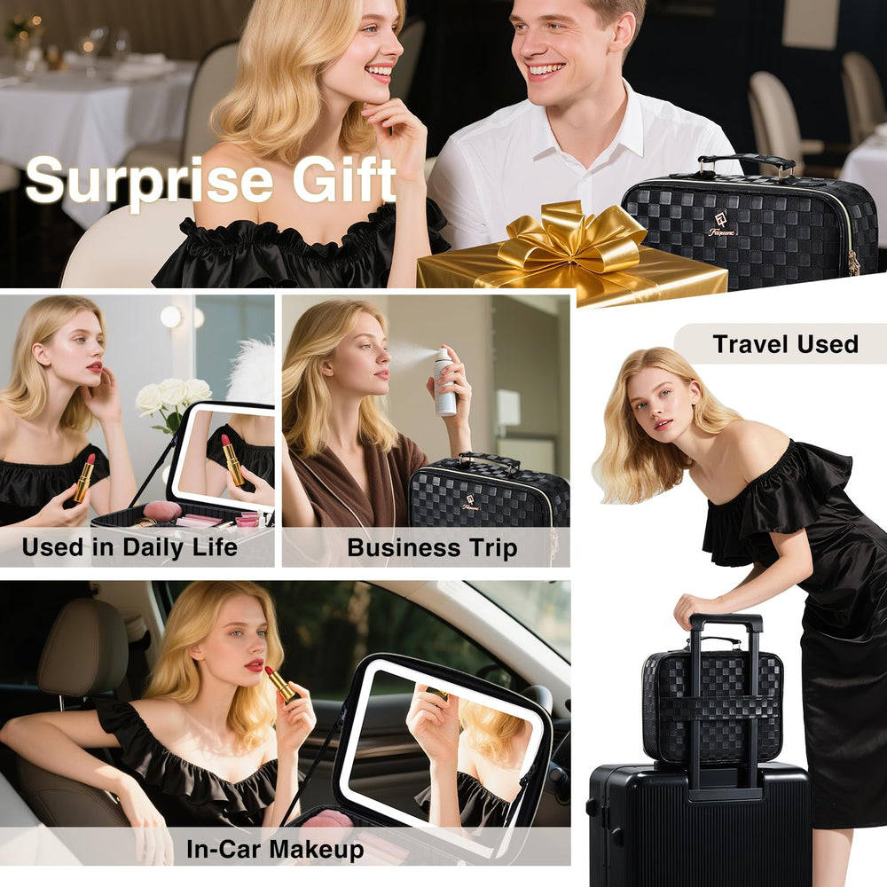 Faquenc makeup bag 2000mAh battery powers the mirror for extended sessions.