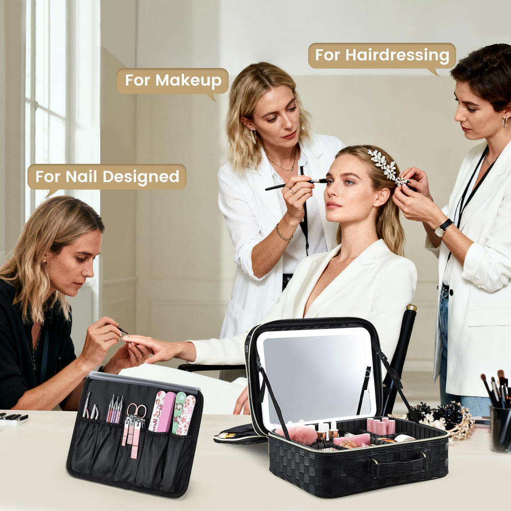 Faquenc dual-layer makeup case keeps brushes organized during travel.