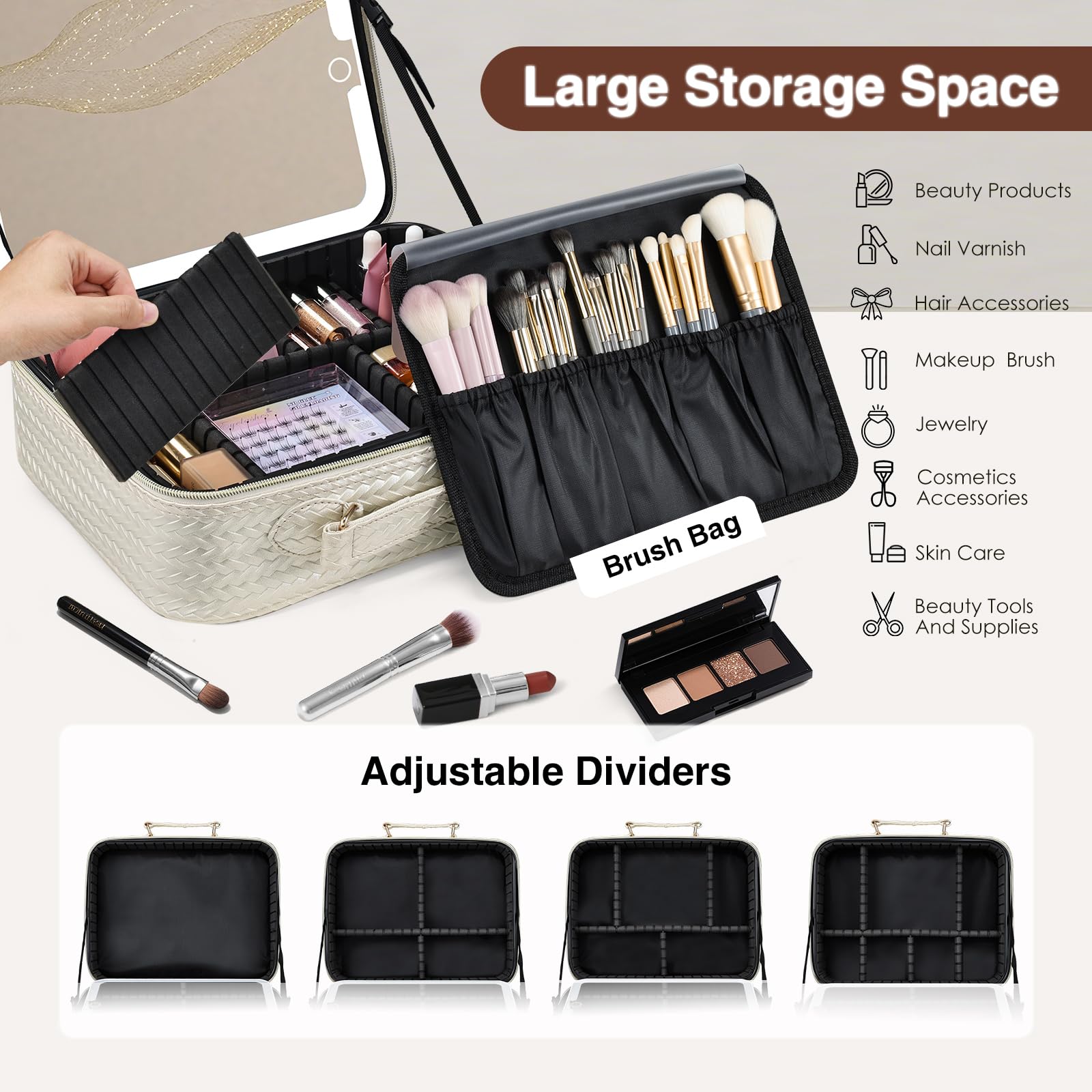 Faquenc makeup bag ergonomic handle eases carrying during flights or commutes.