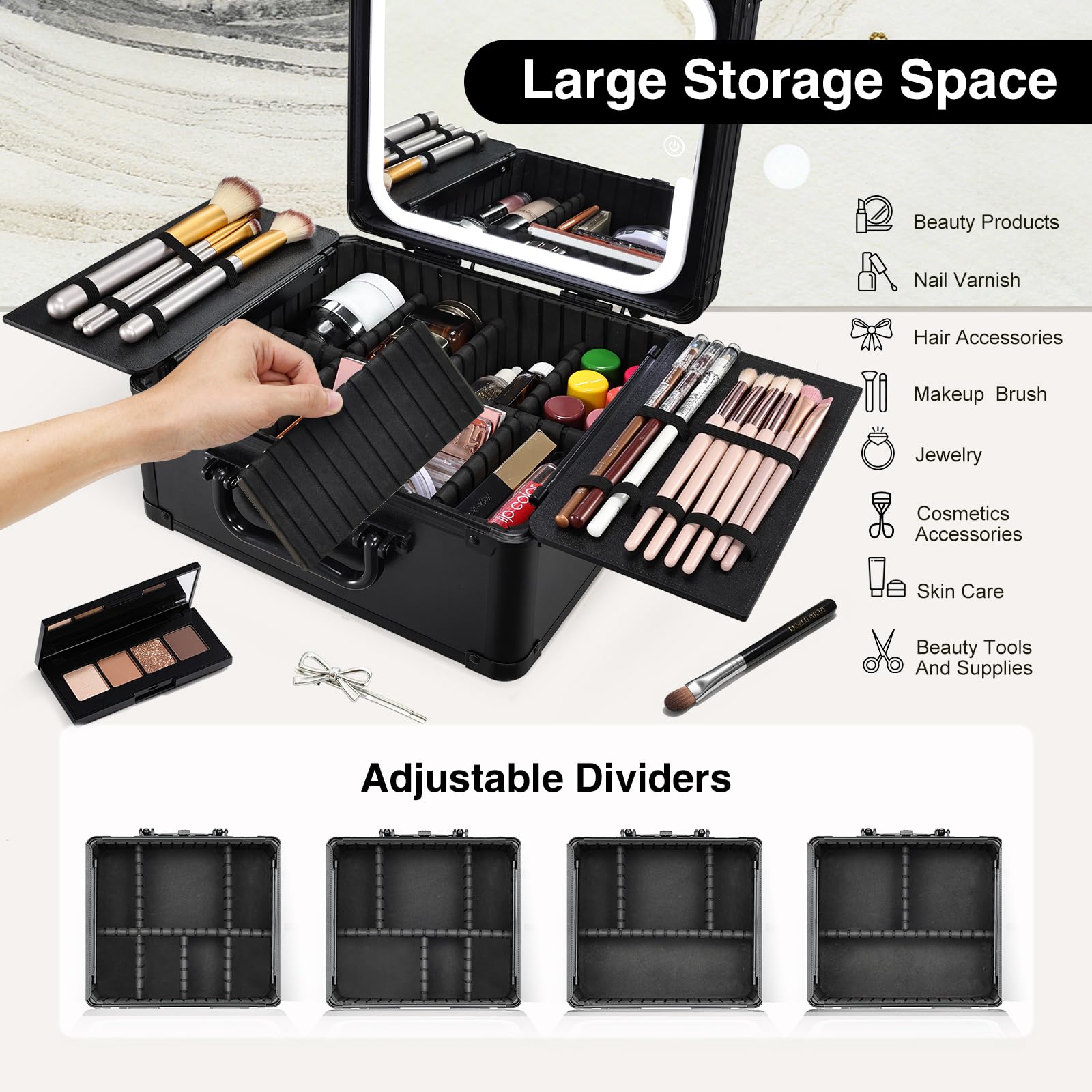 Faquenc makeup case built-in handle for easy carrying