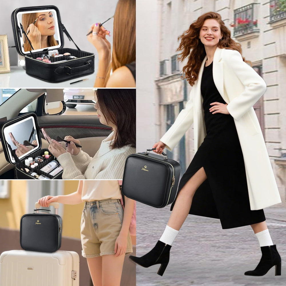 Faquenc black vegan leather exterior provides durable travel protection