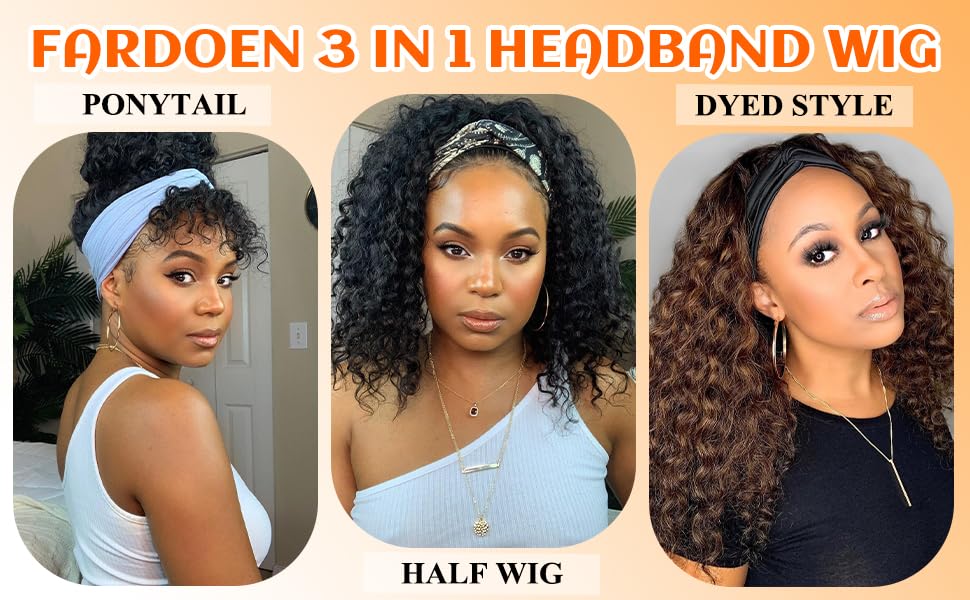 Fardoen headband wig 20-inch length creates dramatic waves