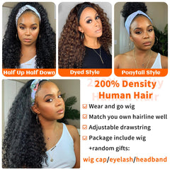 Fardoen headband wig back view reveals full curls and volume