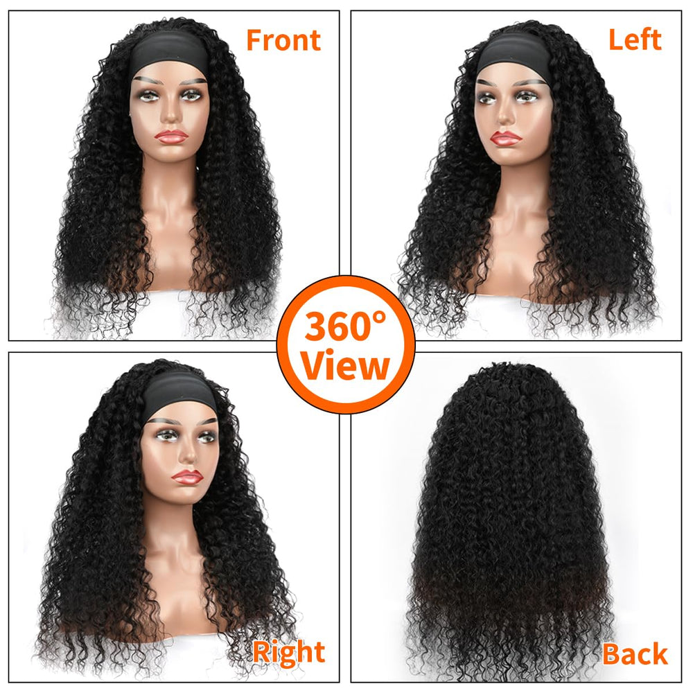 Fardoen headband wig side view demonstrates seamless blend and texture
