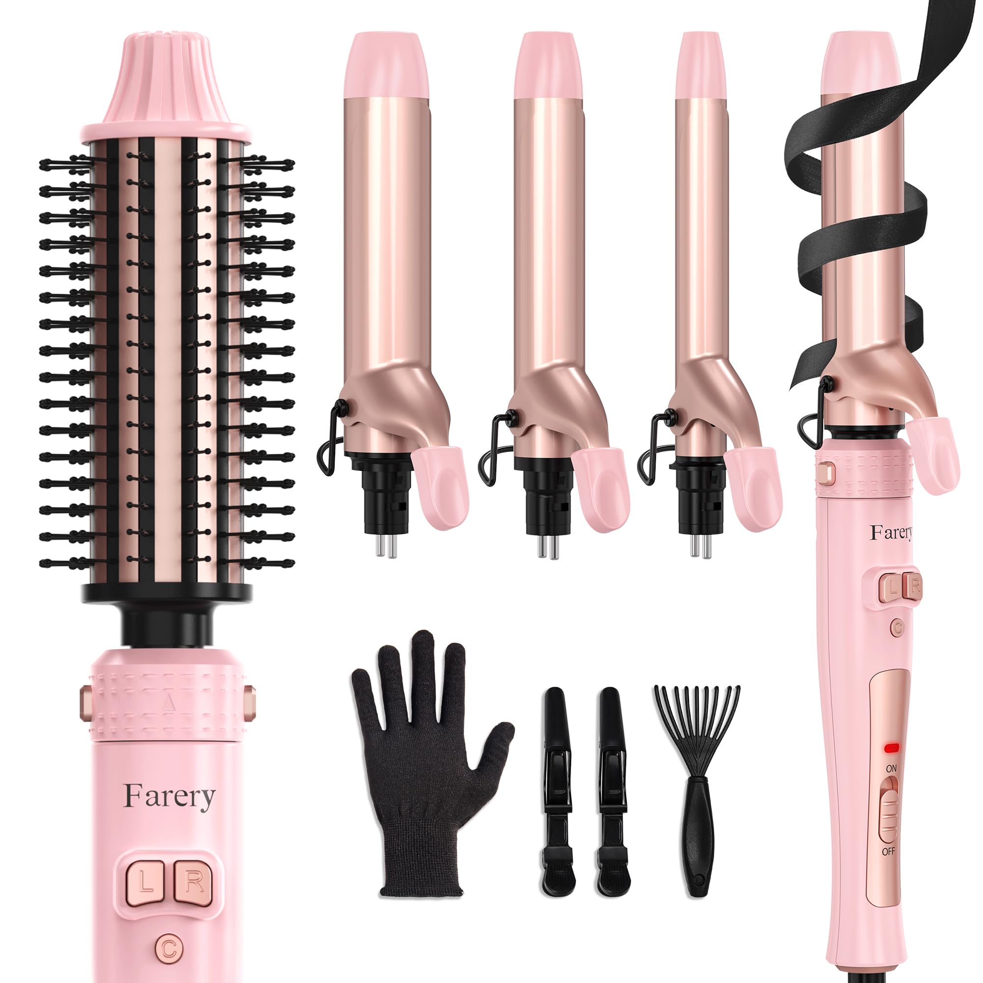 Farery 4-in-1 automatic curling iron in pink for versatile styling and hands-free curls.