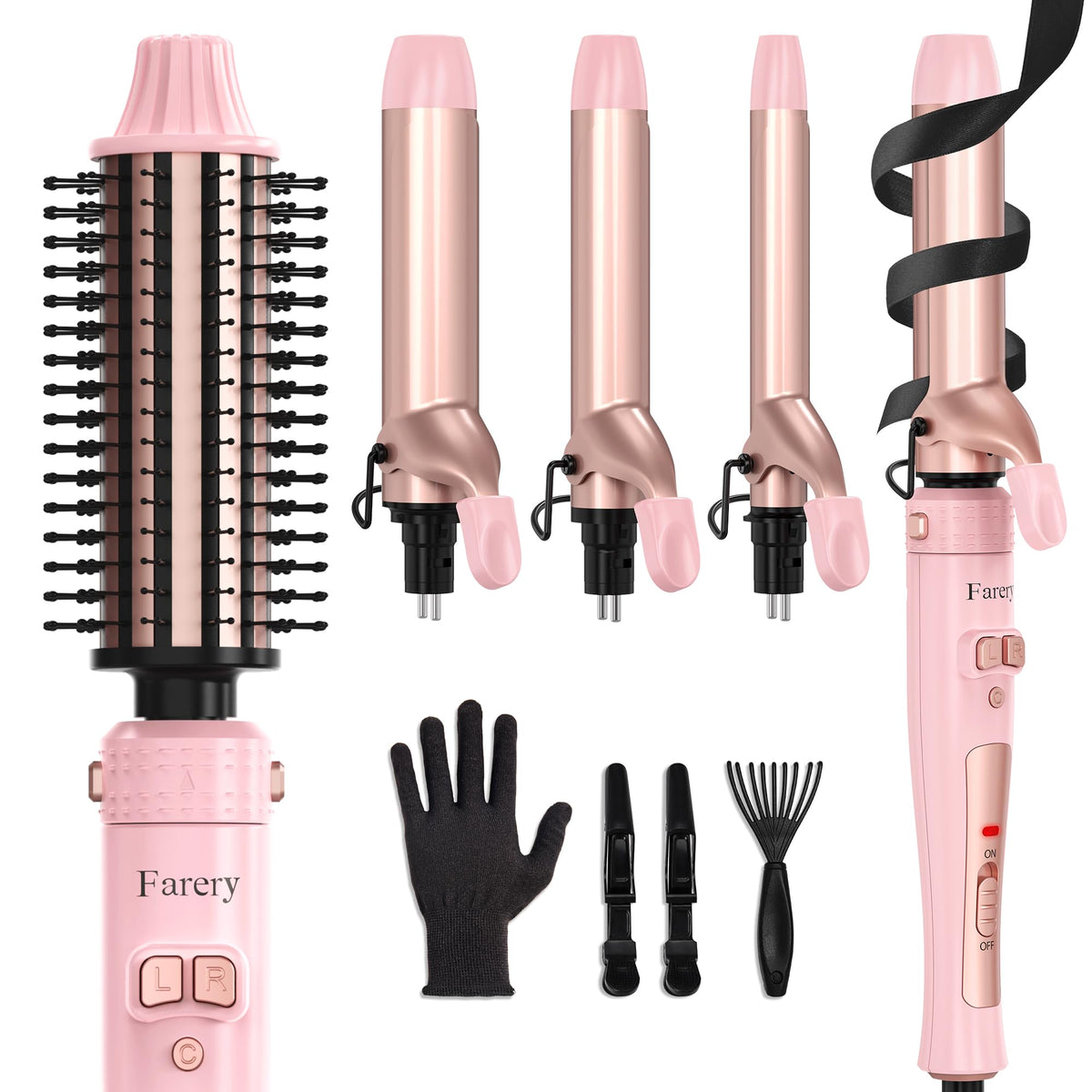 Farery 4-in-1 automatic curling iron in pink for versatile styling and hands-free curls.