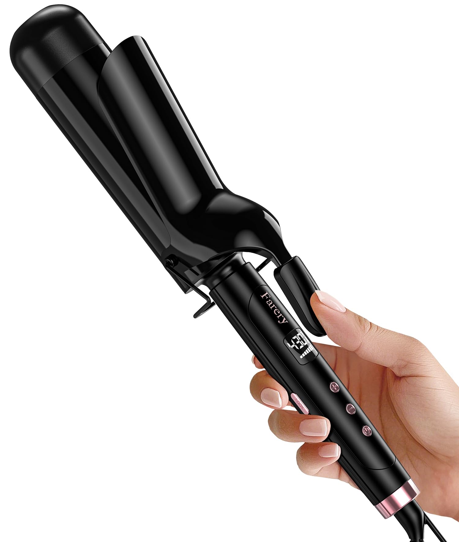 Farery curling iron delivers voluminous curls with a glossy finish.