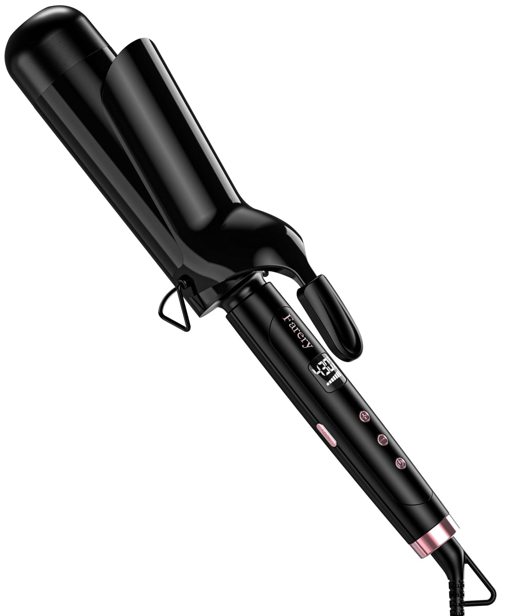 Farery curling iron with a 2-inch barrel creates big, soft curls for long hair styling.
