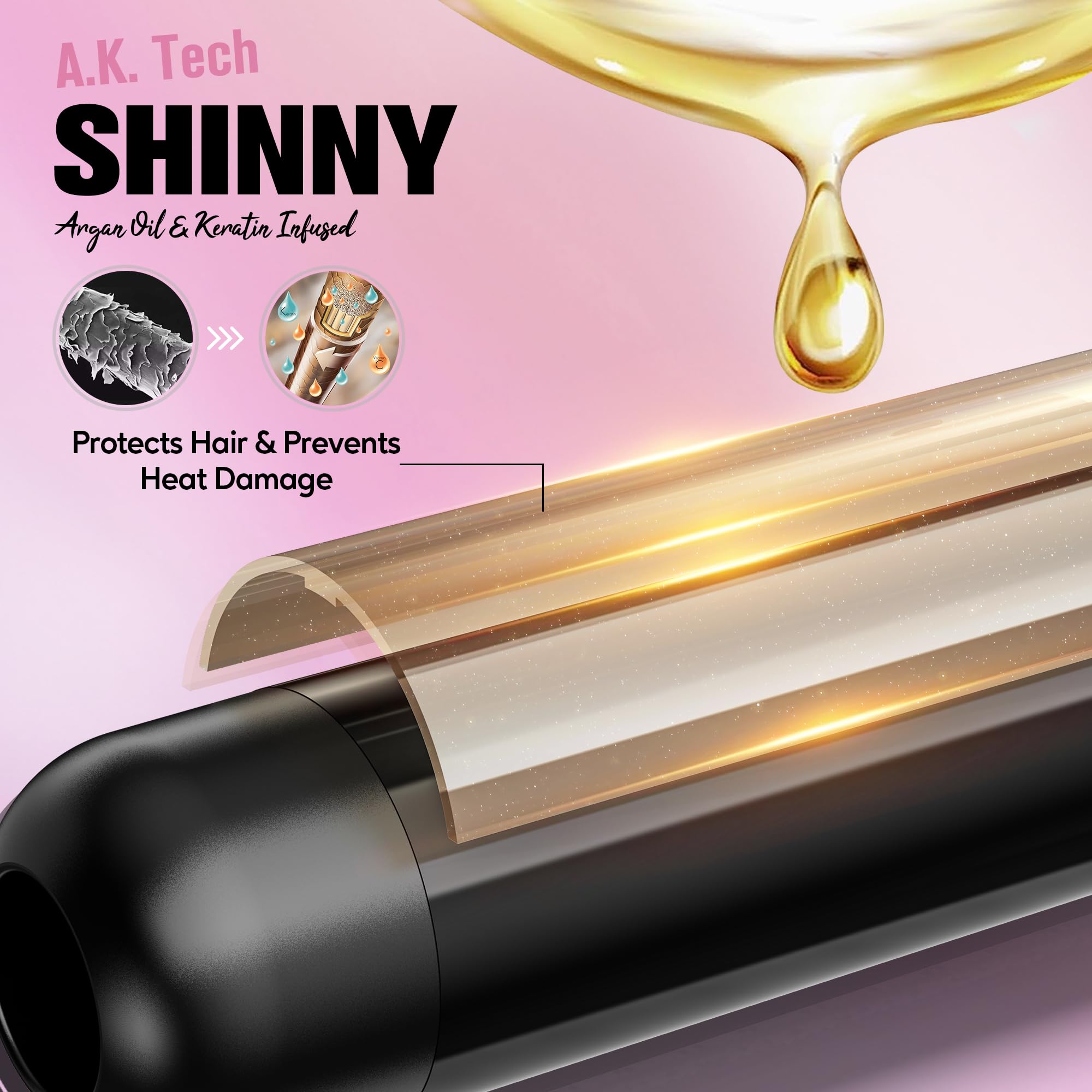 Farery curling iron with lock button prevents accidental temperature shifts during styling.