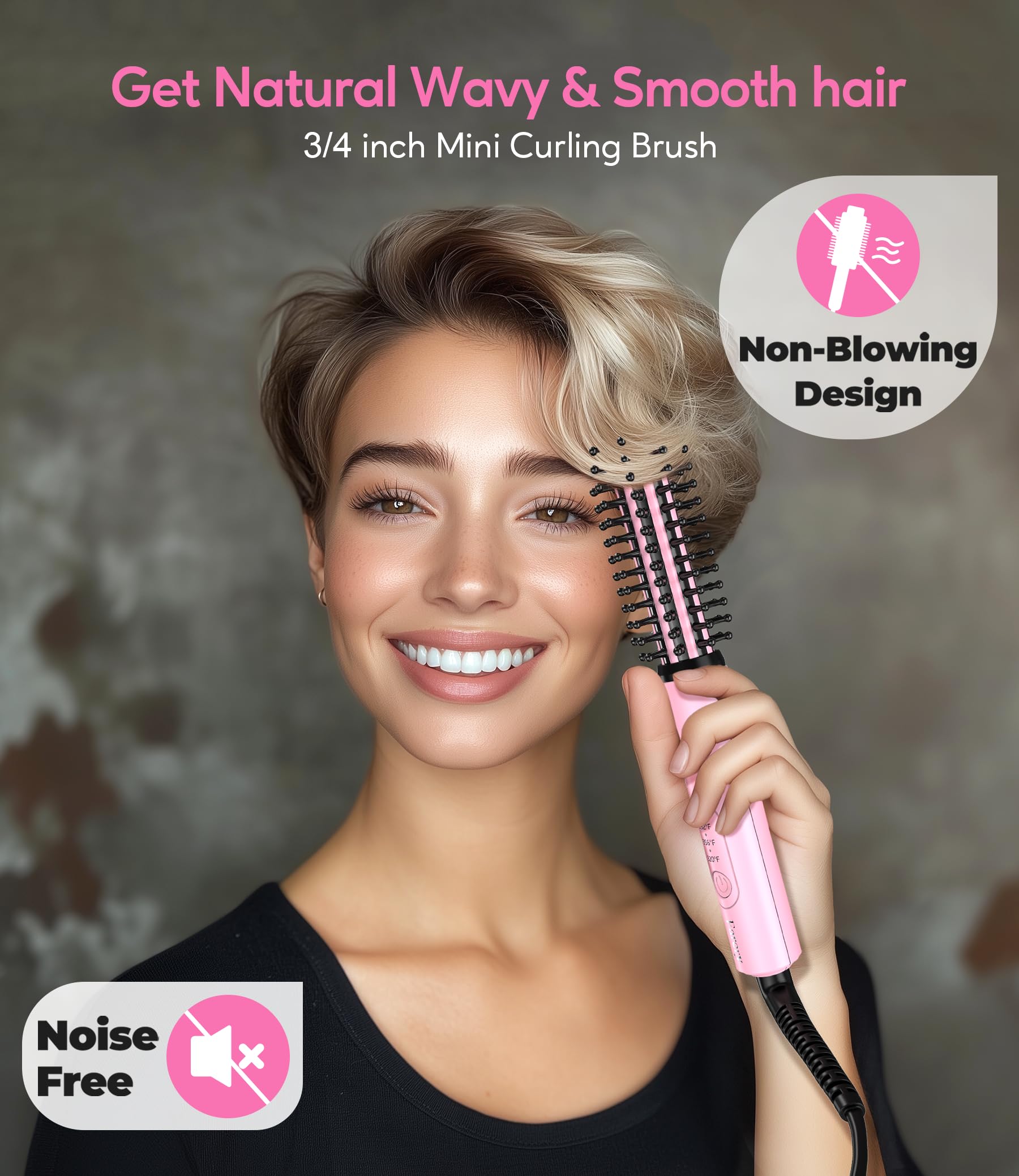 FARERY Mini Thermal Brush highlighting dual voltage for worldwide travel compatibility.