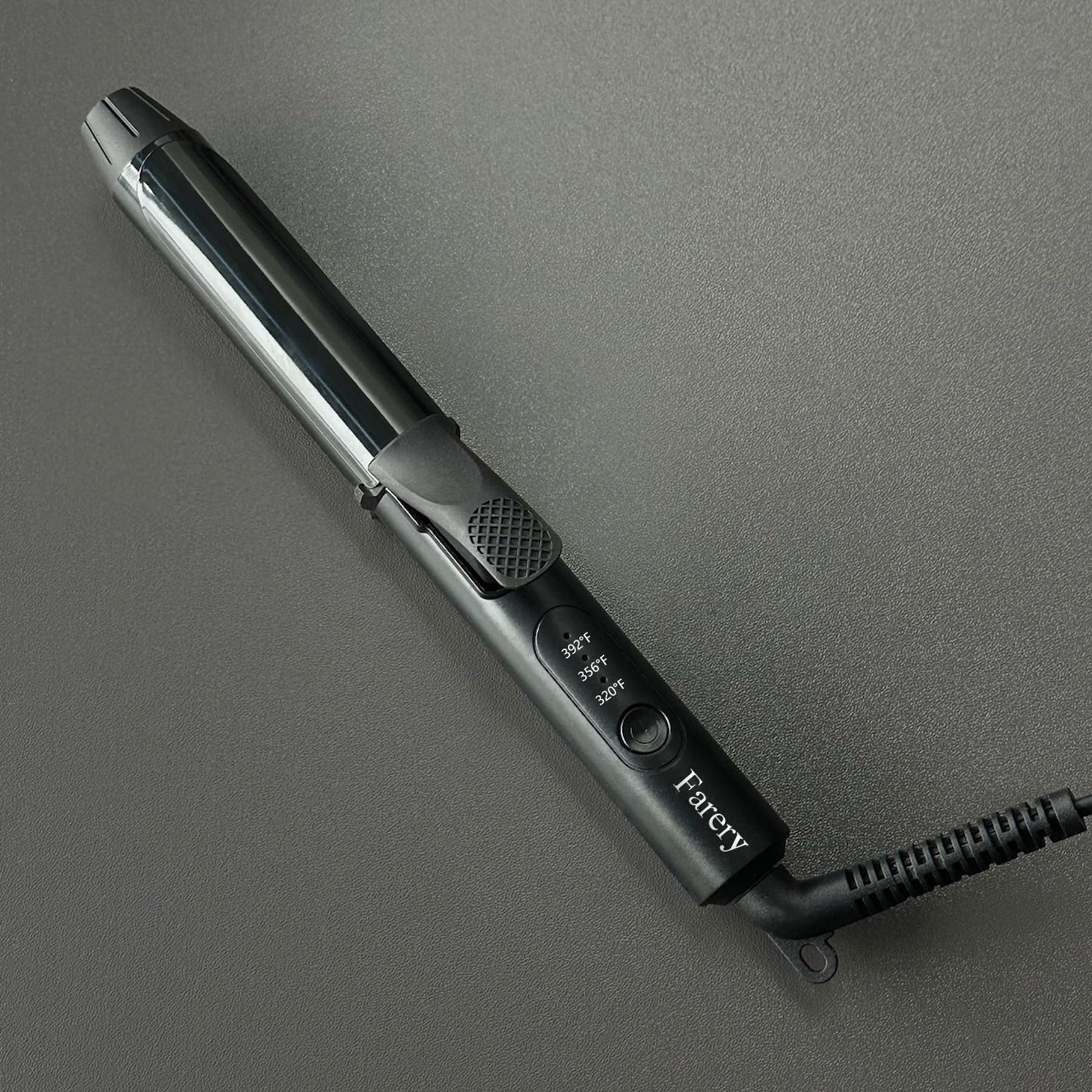 FARERY tourmaline-infused barrel supports shiny, frizz-free curls.