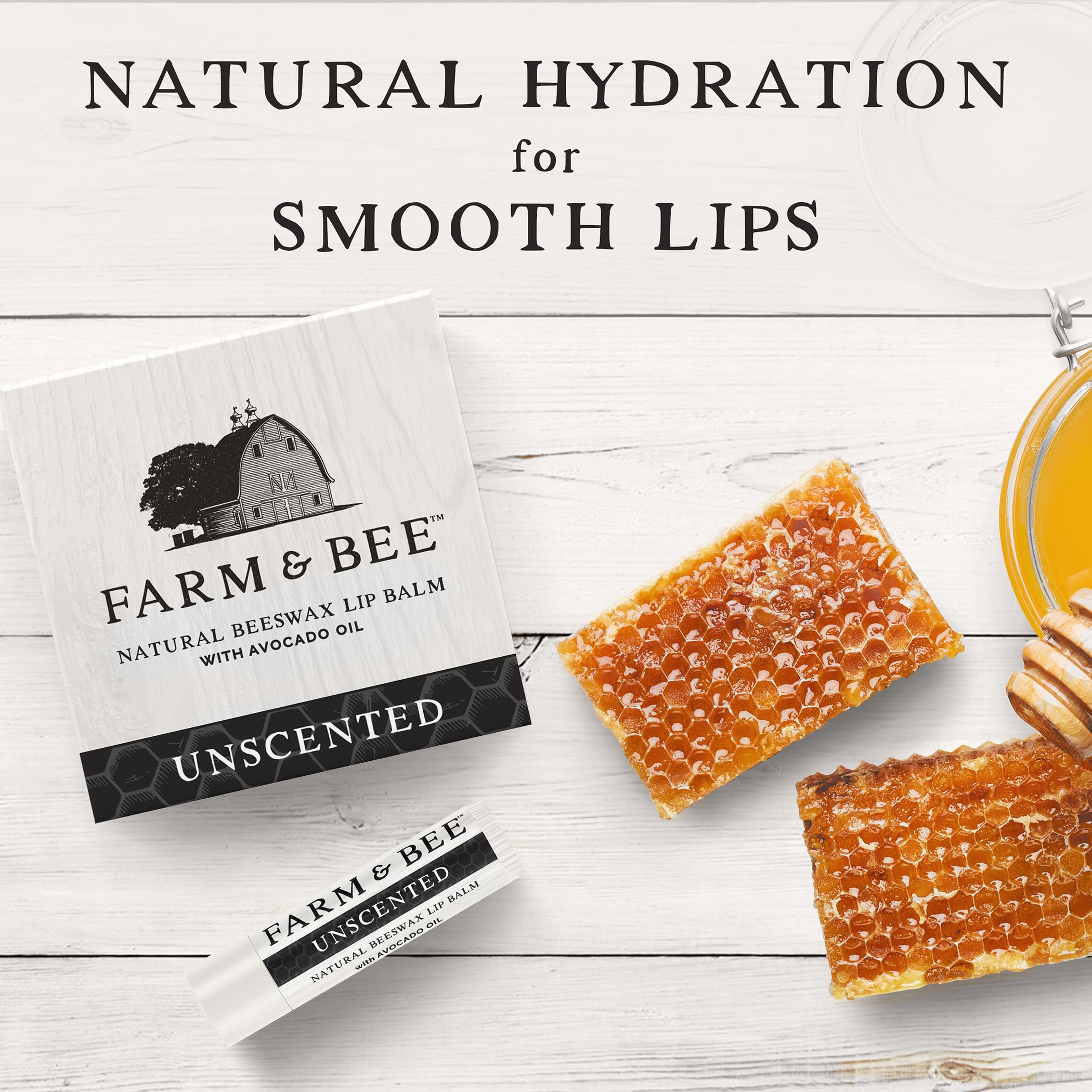 Farm & Bee lip balm coconut oil ingredient for deep moisture.