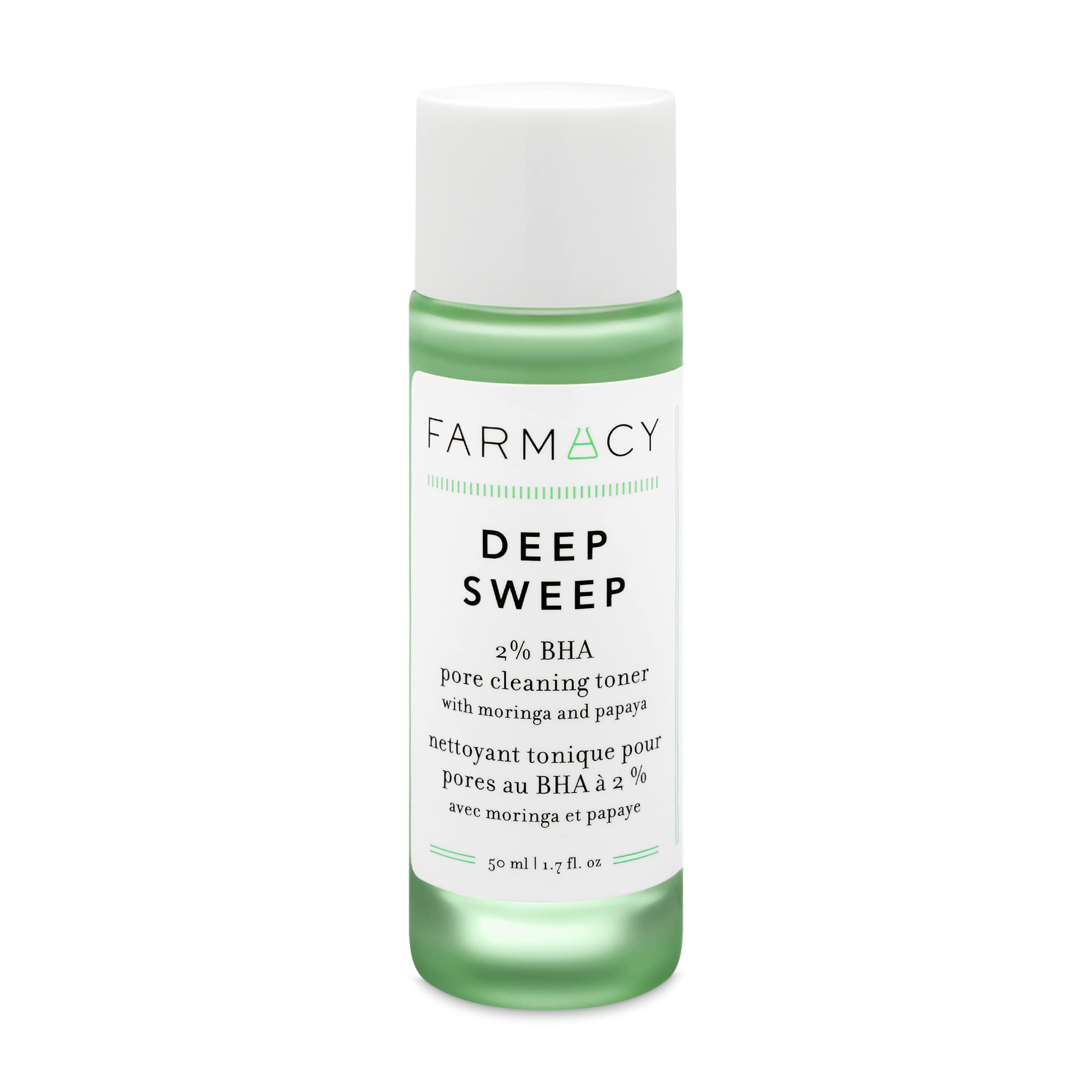 Farmacy 2% Salicylic Acid Toner bottle shows pore-refining formula.
