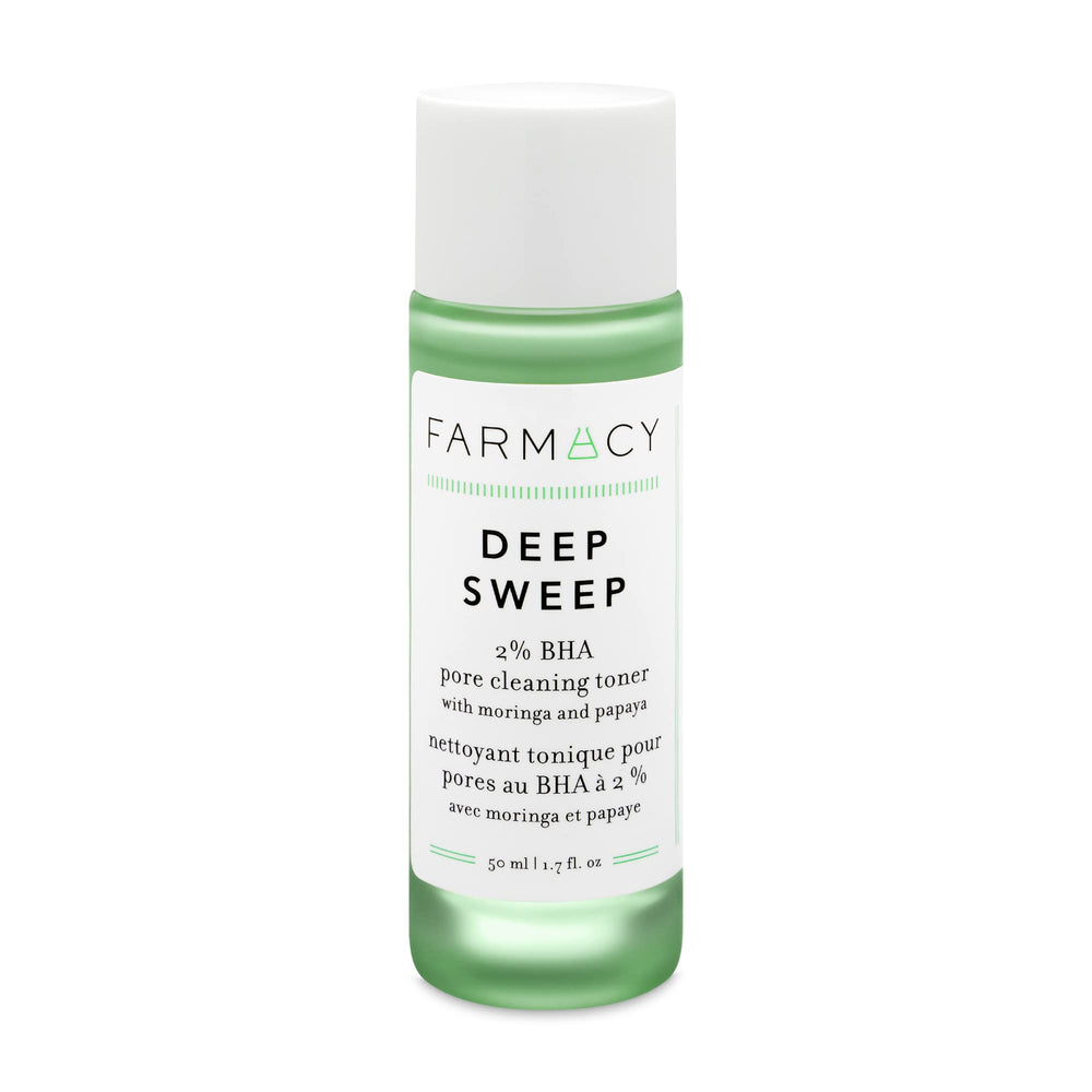 Farmacy 2% Salicylic Acid Toner bottle shows pore-refining formula.