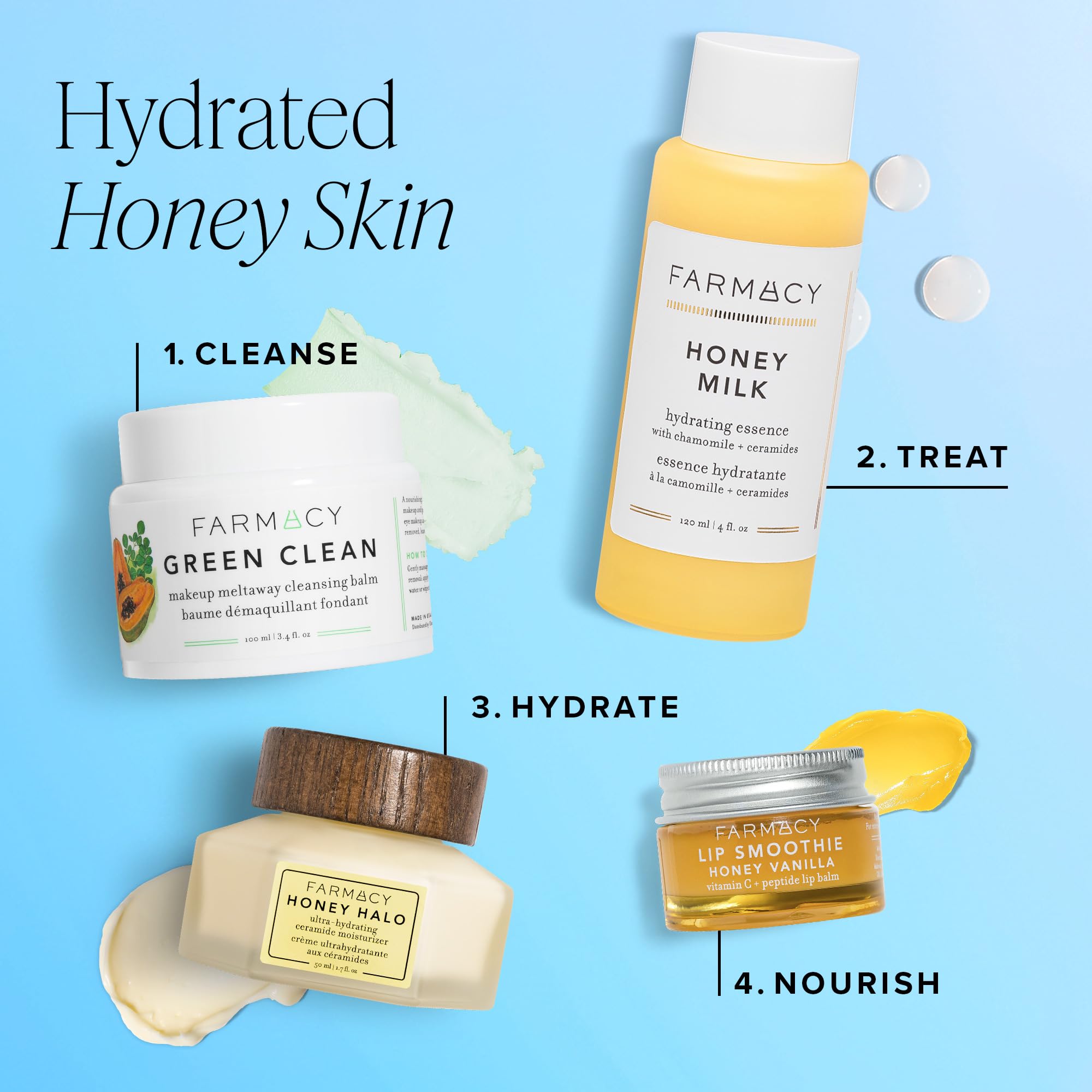Farmacy ceramide moisturizer applied as primer for makeup-ready skin.